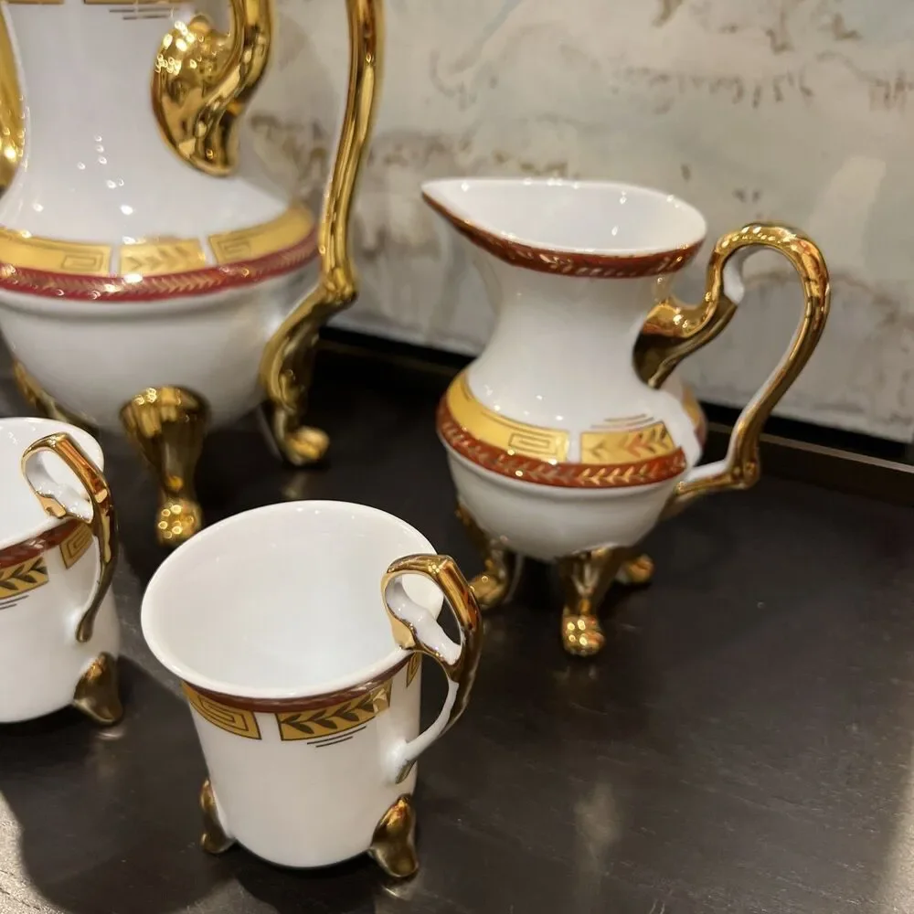 Yau Shing Laurel Shield Fine Porcelain Demitasse Coffee Set of 9